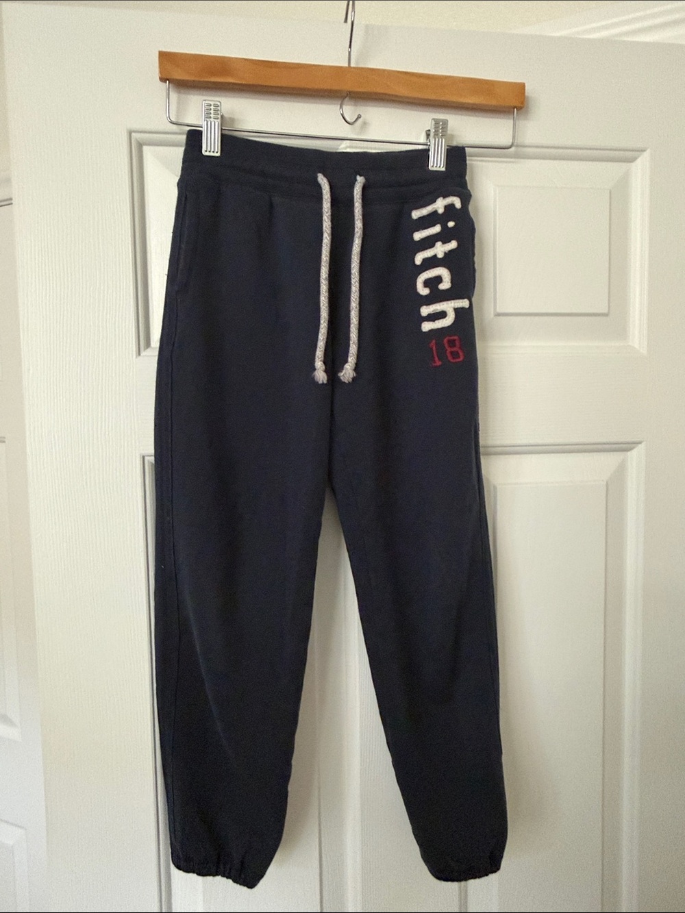 Abercrombie & Fitch Navy Jogger Sweatpants with White Drawstring and Red Accent